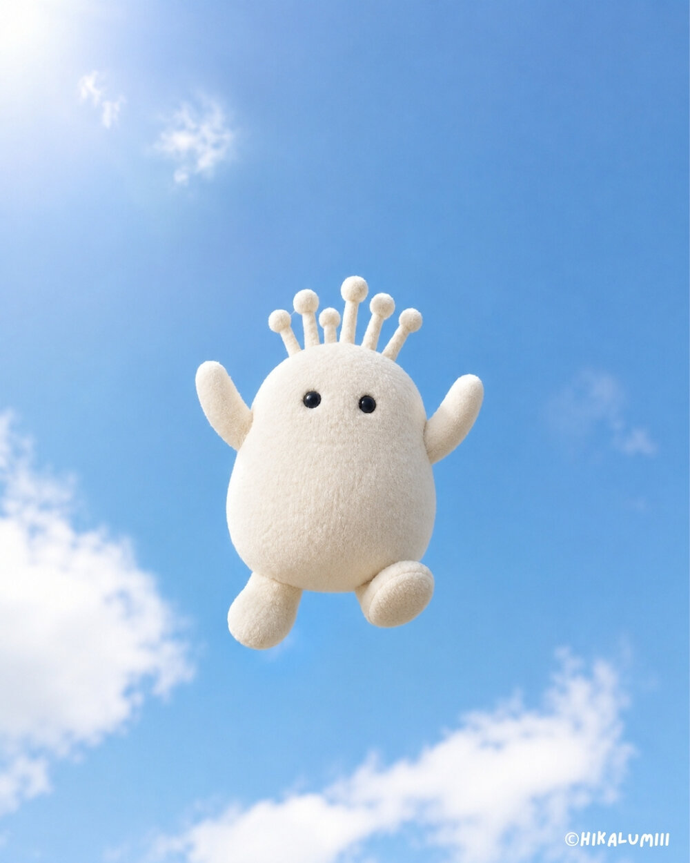 Noki falling through a blue sky